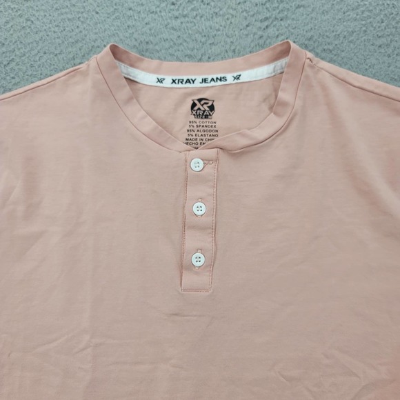 XRay Jeans Shirt Mens Medium Pink Henley Short Sleeve Casual - Picture 2 of 12